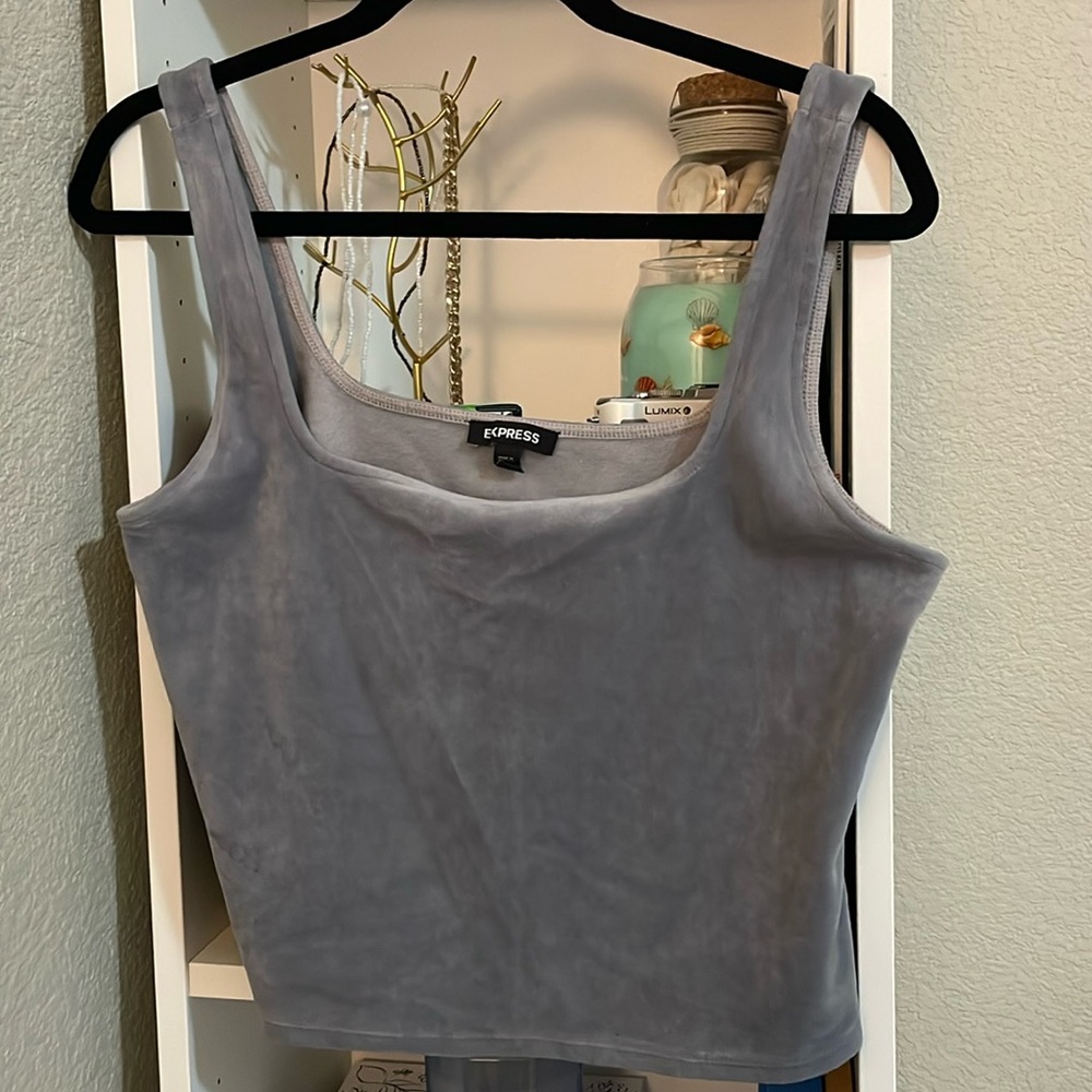 EXPRESS Grey Square Neck Cropped Tank Top